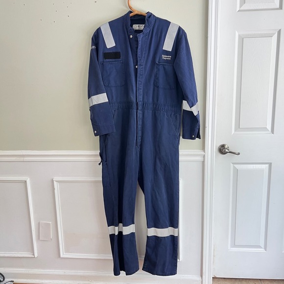 Vtg Hapag-Lloyd Train Red Kap Coveralls Mens 44 Cotton Workwear Blue read flaw